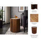 Decorative Ribbed Wooden Side Table with Marble Top and Storage - Small Home Decor Table Stand for Bedroom or Living Room Decor