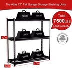 Étagères Atlas à 3 niveaux 77"x24"x72" 7500 lb, en acier robuste, gris foncé : Rangement utilitaire ajustable et résistant à la rouille