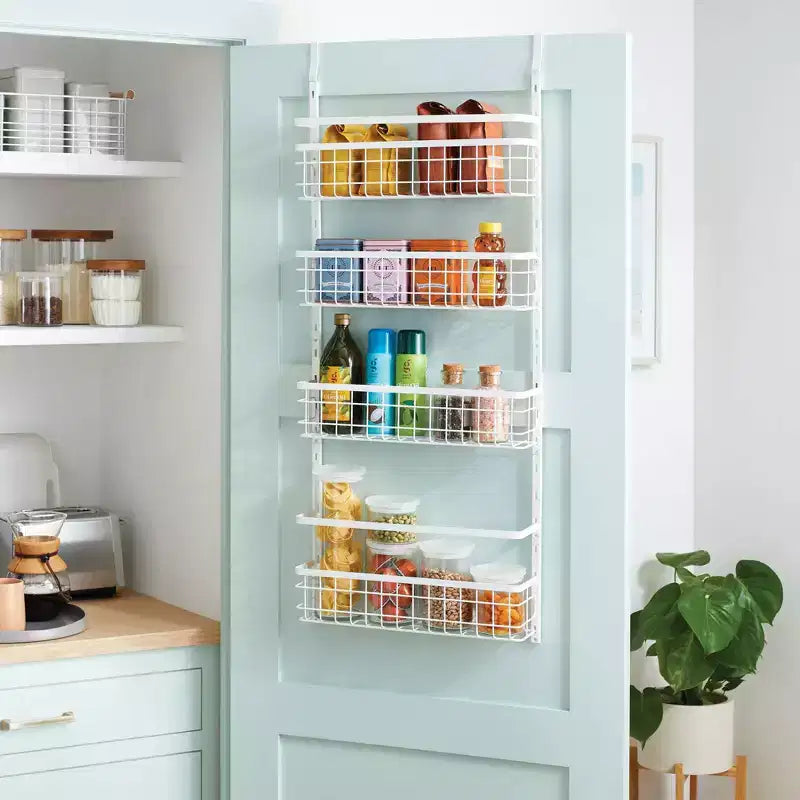 Étagère de rangement 4 niveaux à suspendre à la porte - Brightroom™ : Étagères réglables, Acier blanc, Organisateur de porte, 4 paniers