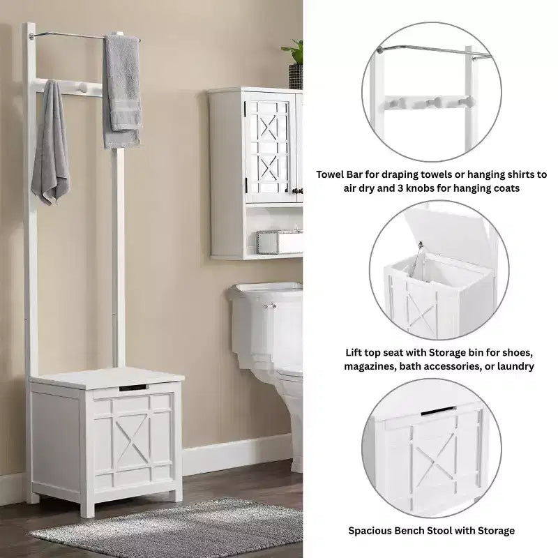 Derby Panier à Linge Banc et Porte-Serviettes Blanc - Alaterre Furniture