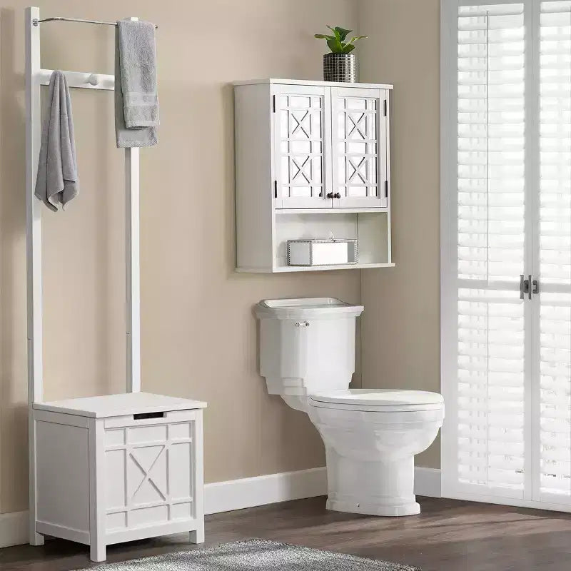 Derby Panier à Linge Banc et Porte-Serviettes Blanc - Alaterre Furniture