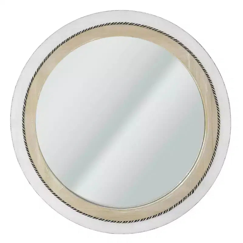 23" x 23" Rustic Wood Framed Round Wall Mirror with Inlaid Rope White/Brown - Head West: Includes Mounting Hardware, No Assembly Required