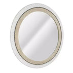 Miroir mural rond encadré de bois rustique 23 po x 23 po avec corde incrustée Blanc/Brun - Head West : Fixations incluses, aucun assemblage requis