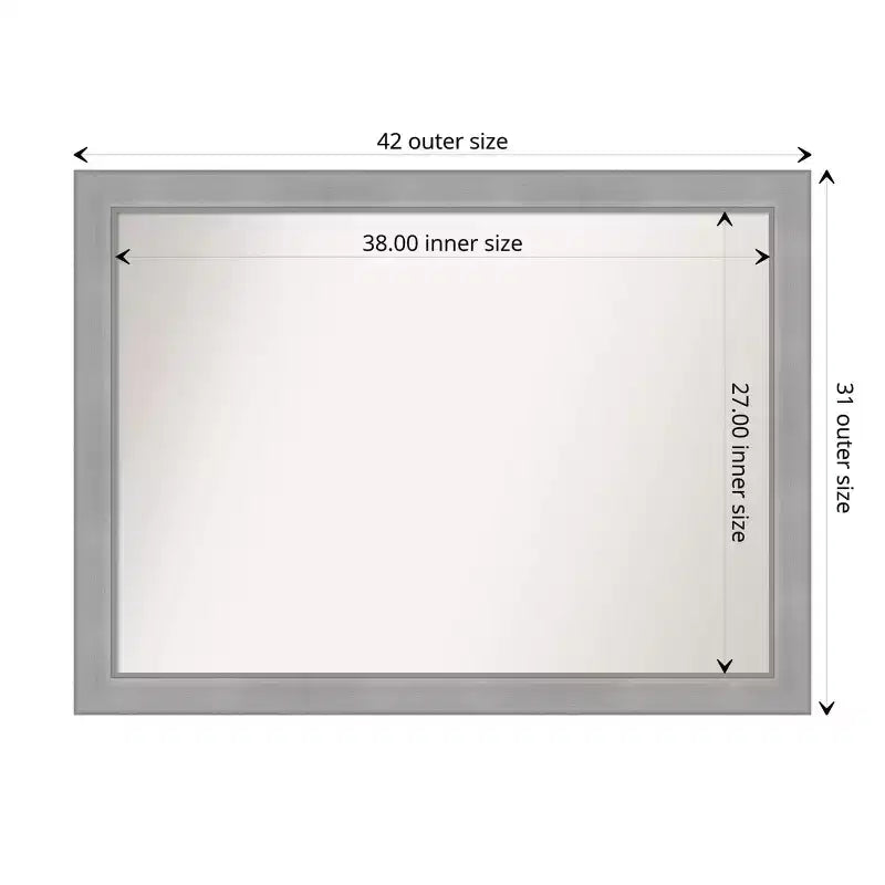 Miroir mural de salle de bain brossé au nickel non biseauté Vista 42" x 31" - Amanti Art : Rectangulaire, cadre en polystyrène, montage mural