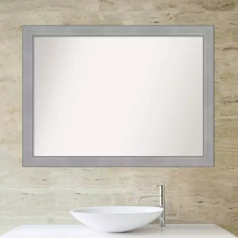 Miroir mural de salle de bain brossé au nickel non biseauté Vista 42" x 31" - Amanti Art : Rectangulaire, cadre en polystyrène, montage mural