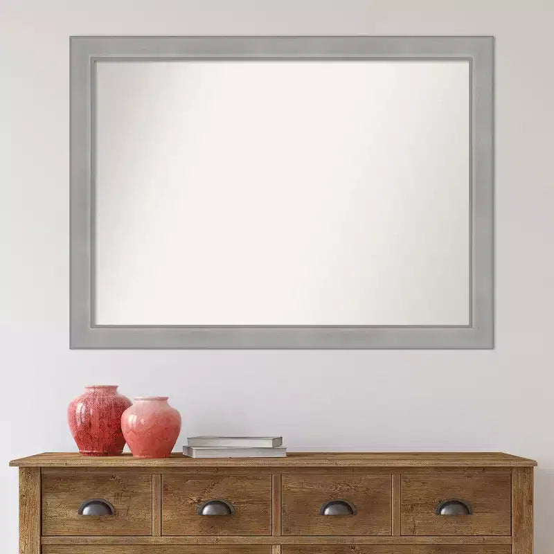 Miroir mural de salle de bain brossé au nickel non biseauté Vista 42" x 31" - Amanti Art : Rectangulaire, cadre en polystyrène, montage mural