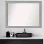 Miroir mural de salle de bain brossé au nickel non biseauté Vista 42" x 31" - Amanti Art : Rectangulaire, cadre en polystyrène, montage mural