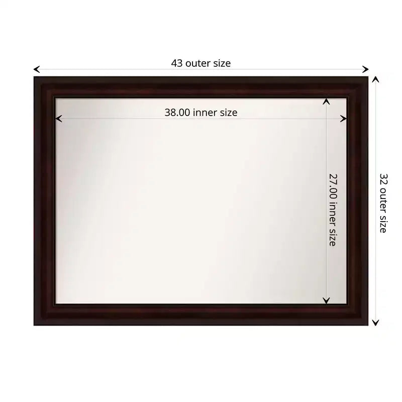 Miroir mural non biseauté 43" x 32" brun grain de café - Amanti Art : Moderne rectangulaire, fixation murale
