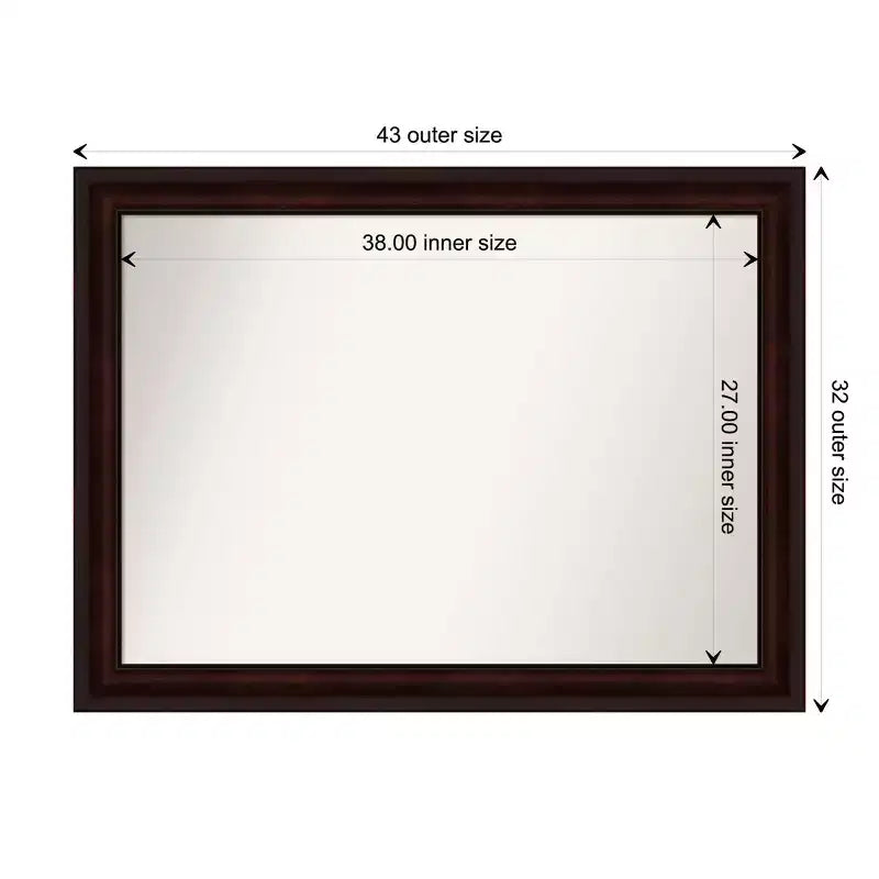 Miroir mural non biseauté 43" x 32" brun grain de café - Amanti Art : Moderne rectangulaire, fixation murale