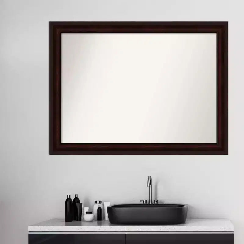 Miroir mural non biseauté 43" x 32" brun grain de café - Amanti Art : Moderne rectangulaire, fixation murale