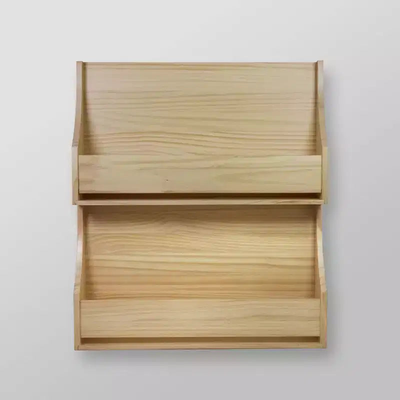 2 Tier Wood Kids' Book Shelf Natural - Pillowfort™: Wall Bookshelf Organizer, Off-White, No Assembly Required