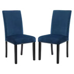 Roundhill Furniture Cobre, chaise de salle à manger contemporaine en velours avec clous décoratifs, bleue, ensemble de 2