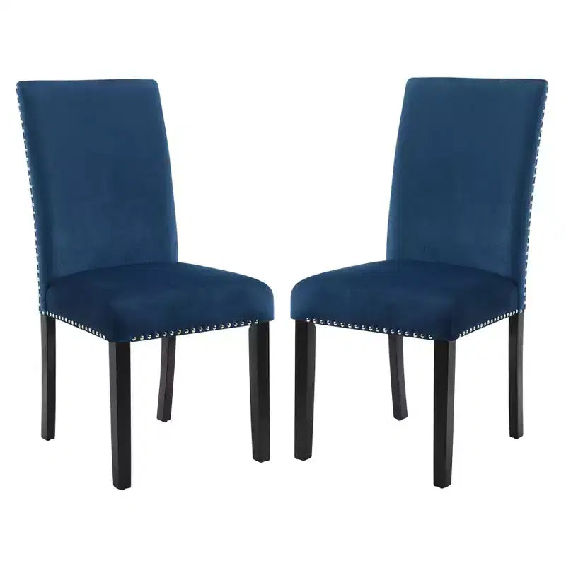 Roundhill Furniture Cobre, chaise de salle à manger contemporaine en velours avec clous décoratifs, bleue, ensemble de 2