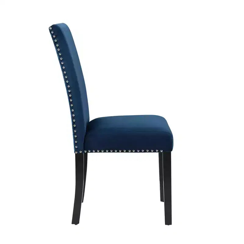 Roundhill Furniture Cobre, chaise de salle à manger contemporaine en velours avec clous décoratifs, bleue, ensemble de 2