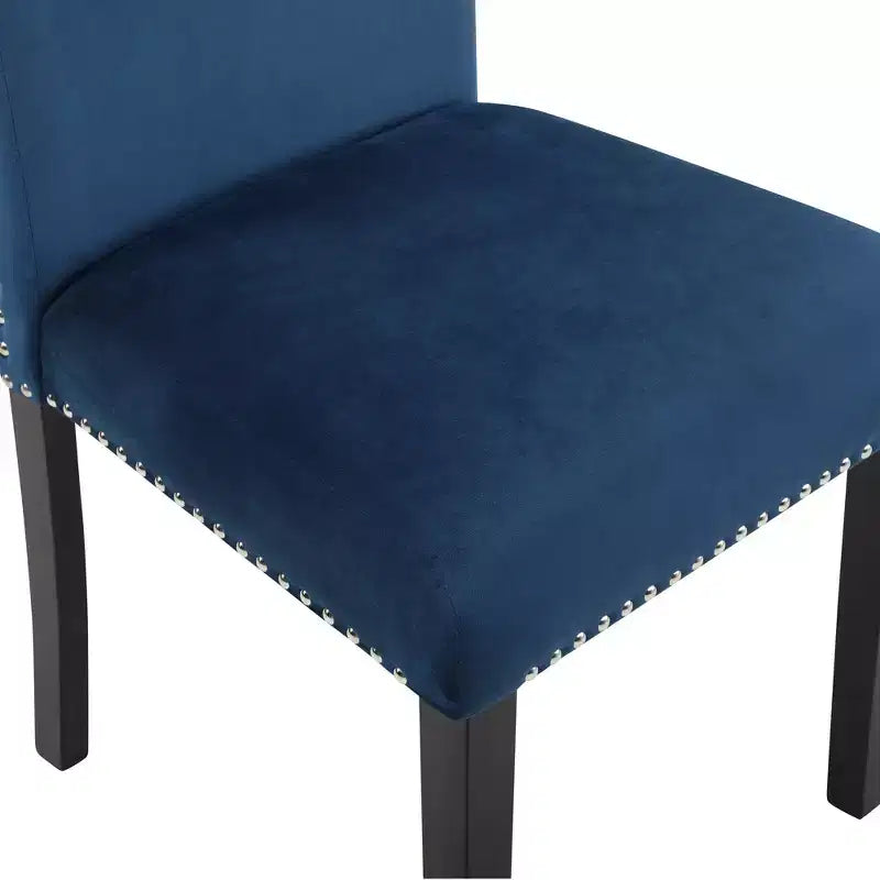 Roundhill Furniture Cobre, chaise de salle à manger contemporaine en velours avec clous décoratifs, bleue, ensemble de 2
