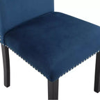 Roundhill Furniture Cobre, chaise de salle à manger contemporaine en velours avec clous décoratifs, bleue, ensemble de 2