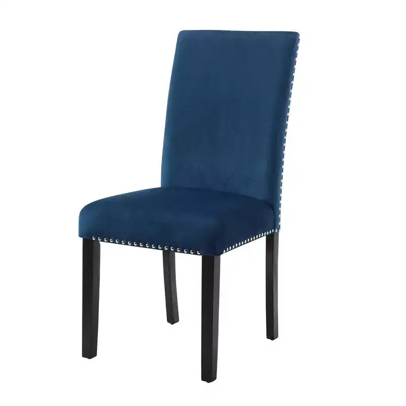 Roundhill Furniture Cobre, chaise de salle à manger contemporaine en velours avec clous décoratifs, bleue, ensemble de 2