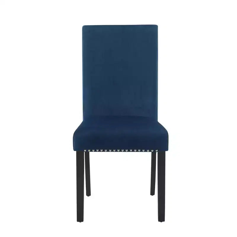 Roundhill Furniture Cobre, chaise de salle à manger contemporaine en velours avec clous décoratifs, bleue, ensemble de 2