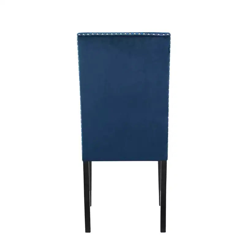 Roundhill Furniture Cobre, chaise de salle à manger contemporaine en velours avec clous décoratifs, bleue, ensemble de 2
