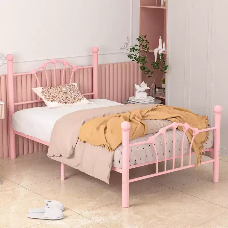 Cadre de lit double VECELO avec tête de lit et pied de lit, cadre de lit plateforme moderne en métal blanc/rose/noir