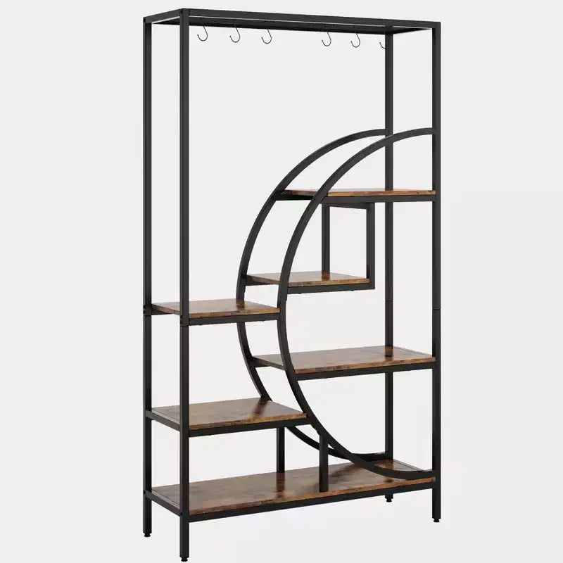 7 Tier Half Moon Decorative Bookshelf with 6PC S Hanging Hooks