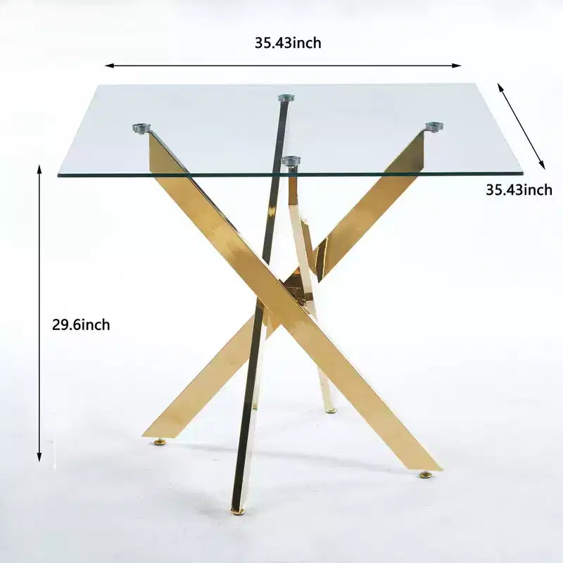 Table de salle à manger avec pieds en métal croisés et plateau en verre trempé C, gain de place pour le salon