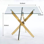 Table de salle à manger avec pieds en métal croisés et plateau en verre trempé C, gain de place pour le salon