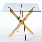 Table de salle à manger avec pieds en métal croisés et plateau en verre trempé C, gain de place pour le salon