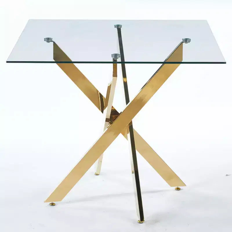 Table de salle à manger avec pieds en métal croisés et plateau en verre trempé C, gain de place pour le salon