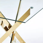 Table de salle à manger avec pieds en métal croisés et plateau en verre trempé C, gain de place pour le salon