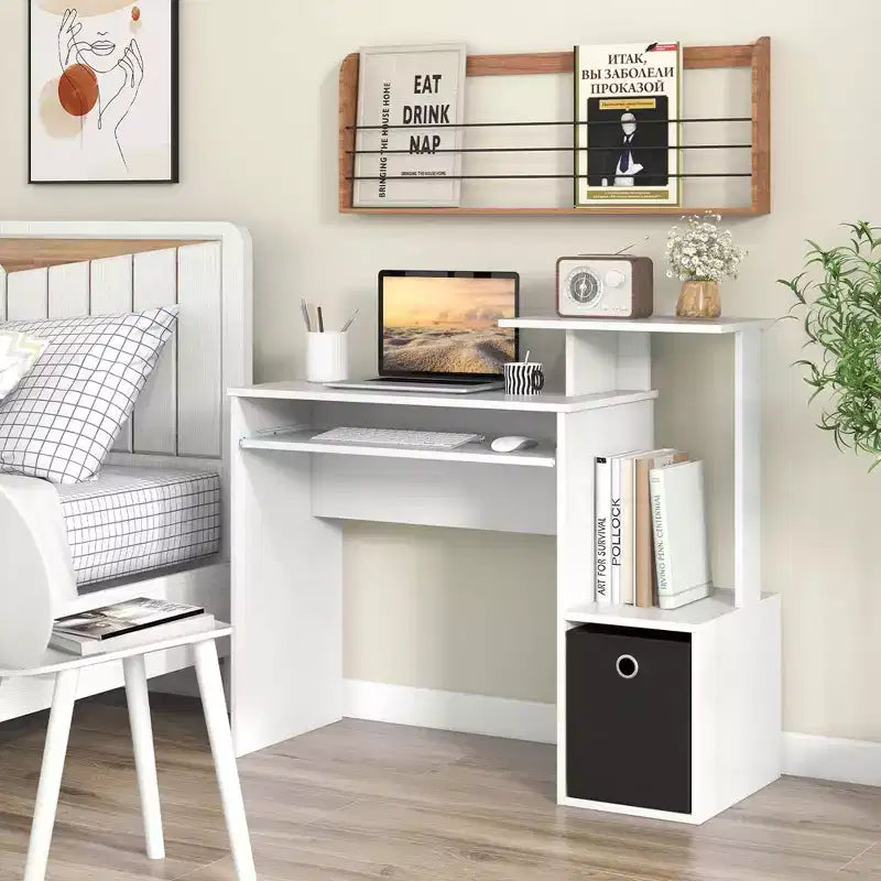 Costway Bureau d'ordinateur de maison et de bureau, compact, avec tiroir de clavier, Blanc/Noir