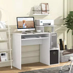 Costway Bureau d'ordinateur de maison et de bureau, compact, avec tiroir de clavier, Blanc/Noir