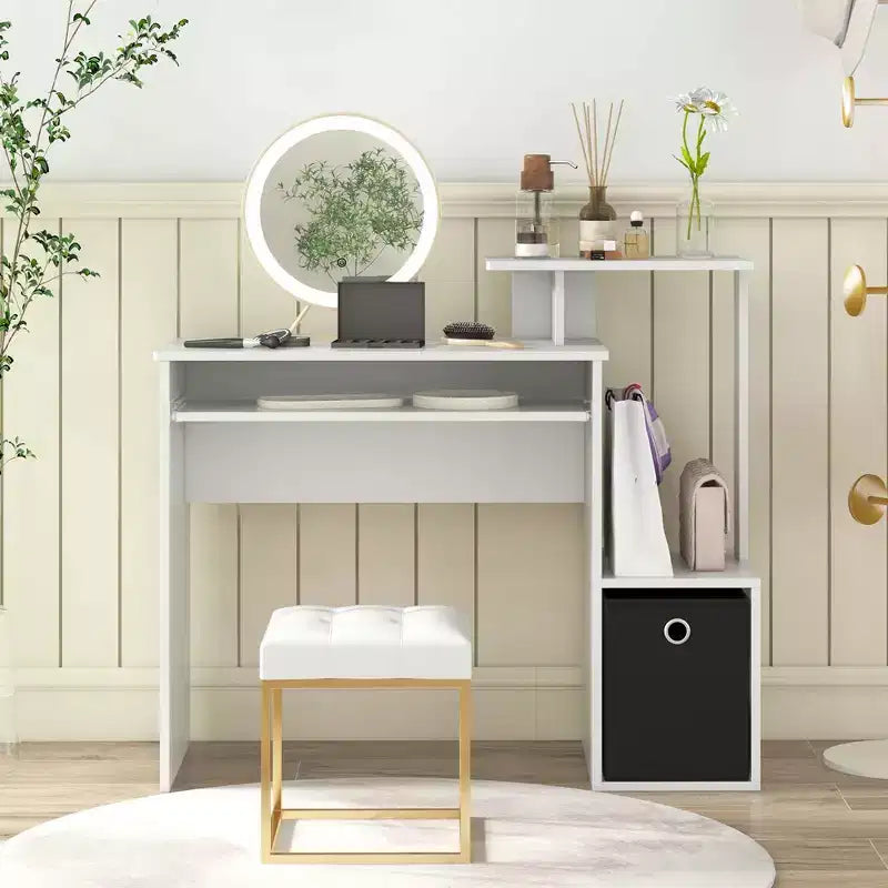 Costway Bureau d'ordinateur de maison et de bureau, compact, avec tiroir de clavier, Blanc/Noir