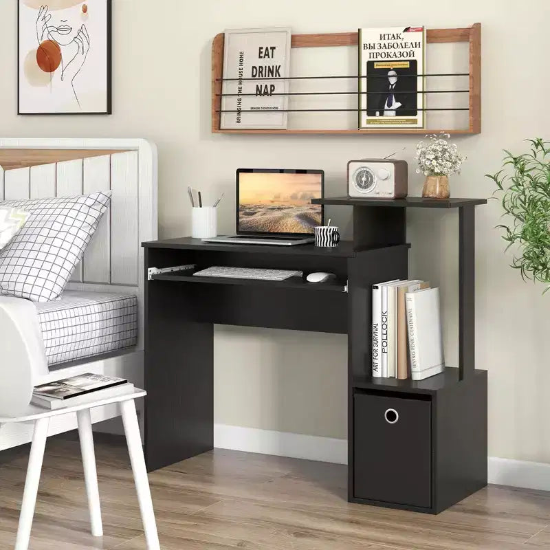 Costway Bureau d'ordinateur de maison et de bureau, compact, avec tiroir de clavier, Blanc/Noir