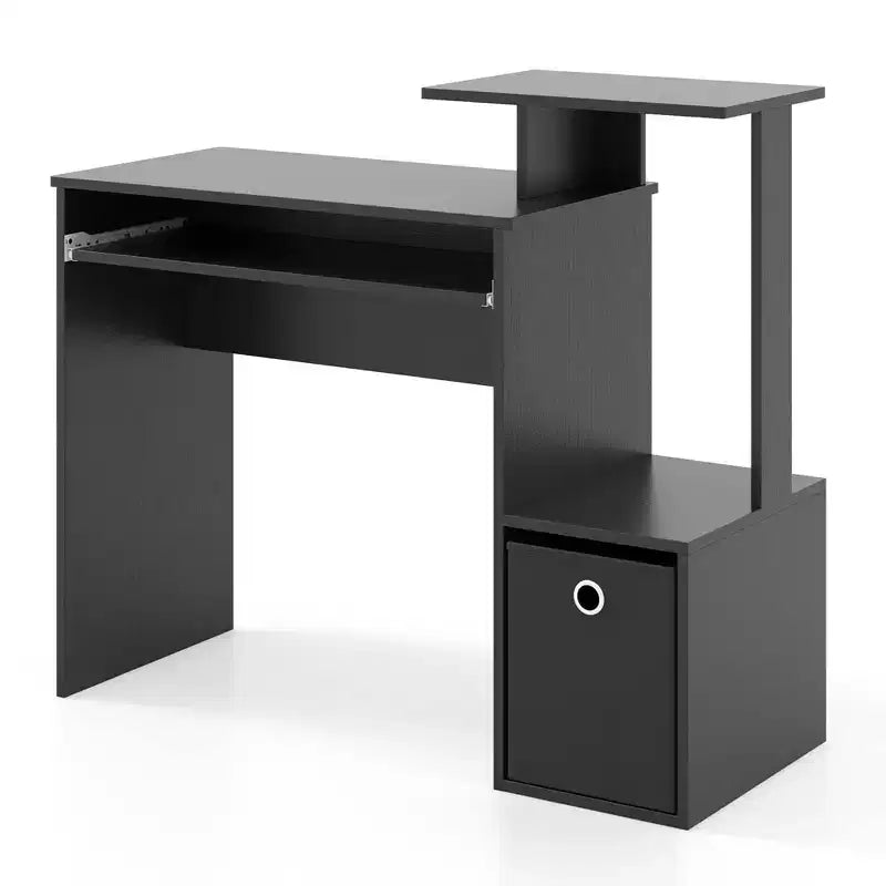 Costway Bureau d'ordinateur de maison et de bureau, compact, avec tiroir de clavier, Blanc/Noir