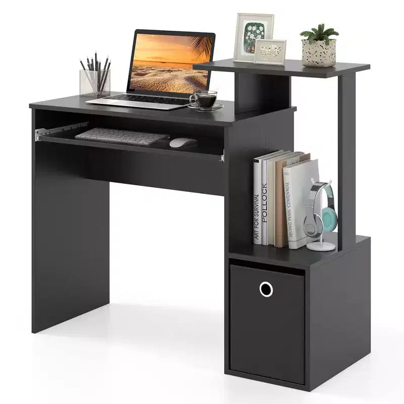 Costway Home Office Computer Desk Space-saving Study Writing Desk with Keyboard Tray White/Black