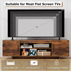 Meuble TV Costway pour téléviseurs 70 pouces, centre de divertissement moderne avec prise de courant et 2 trous pour câbles, marron/noir
