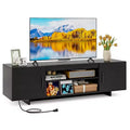 Costway TV Stand for 70 TVs Modern Entertain Center with Power Outlet & 2 Cable Holes Brown/Black