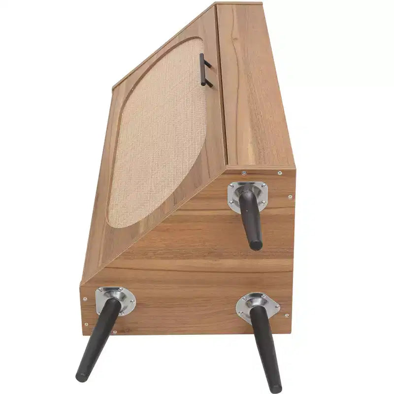 MAYEERTY Meuble d'angle en noyer avec porte en rotin, meuble de rangement autoportant pour les petits espaces du salon