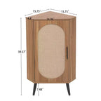 MAYEERTY Meuble d'angle en noyer avec porte en rotin, meuble de rangement autoportant pour les petits espaces du salon