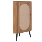 MAYEERTY Meuble d'angle en noyer avec porte en rotin, meuble de rangement autoportant pour les petits espaces du salon
