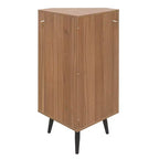 MAYEERTY Meuble d'angle en noyer avec porte en rotin, meuble de rangement autoportant pour les petits espaces du salon