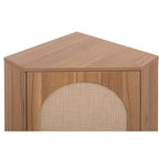MAYEERTY Meuble d'angle en noyer avec porte en rotin, meuble de rangement autoportant pour les petits espaces du salon