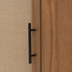 MAYEERTY Meuble d'angle en noyer avec porte en rotin, meuble de rangement autoportant pour les petits espaces du salon
