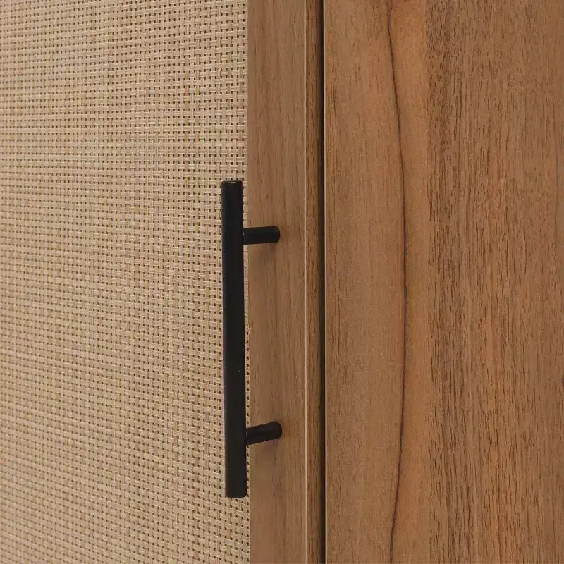 MAYEERTY Meuble d'angle en noyer avec porte en rotin, meuble de rangement autoportant pour les petits espaces du salon