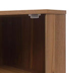 MAYEERTY Meuble d'angle en noyer avec porte en rotin, meuble de rangement autoportant pour les petits espaces du salon