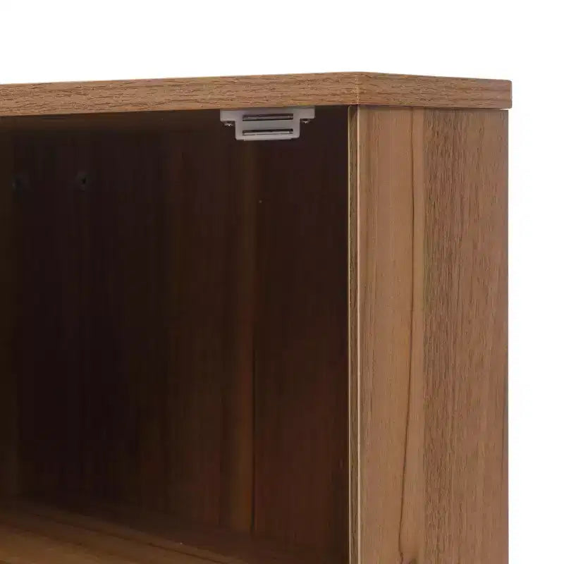 MAYEERTY Meuble d'angle en noyer avec porte en rotin, meuble de rangement autoportant pour les petits espaces du salon