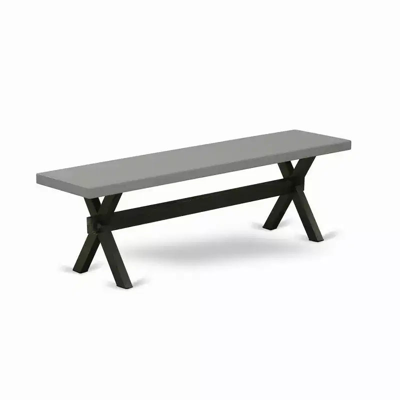 HomeStock X-Style Modern Dining Room Bench with Wood Seat, 60x15x18 Inch, Black/Gray