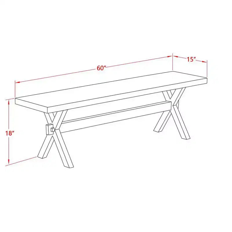 Banc de salle à manger moderne HomeStock X-Style avec siège en bois, 60x15x18 pouces, noir/gris