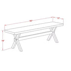 Banc de salle à manger moderne HomeStock X-Style avec siège en bois, 60x15x18 pouces, noir/gris